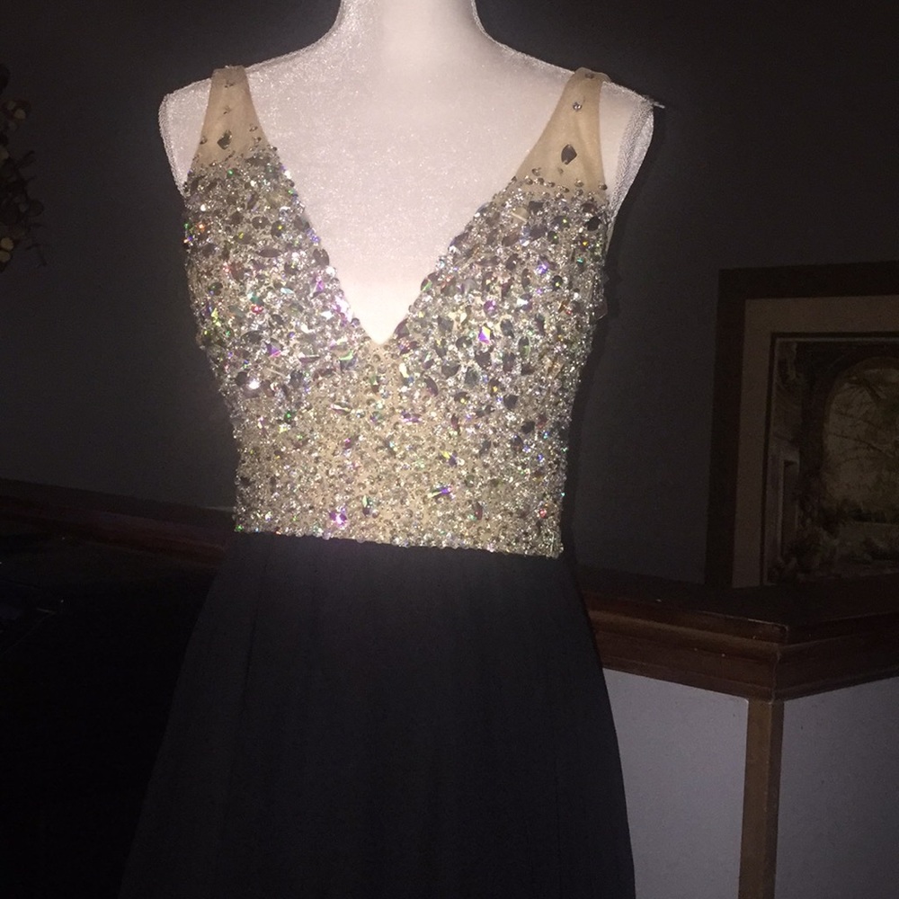 Jewel and Bead Embellished Long Dress with Back Cut Out main image 1